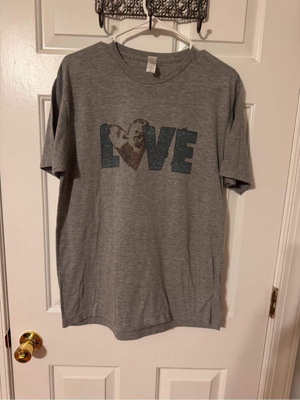 Grey 'LOVE' Graphic Tee with Heart Motif